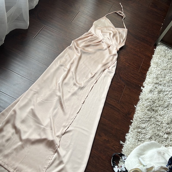 Pretty Little Things Lucie Champagne High Slit Dress - Picture 6 of 9